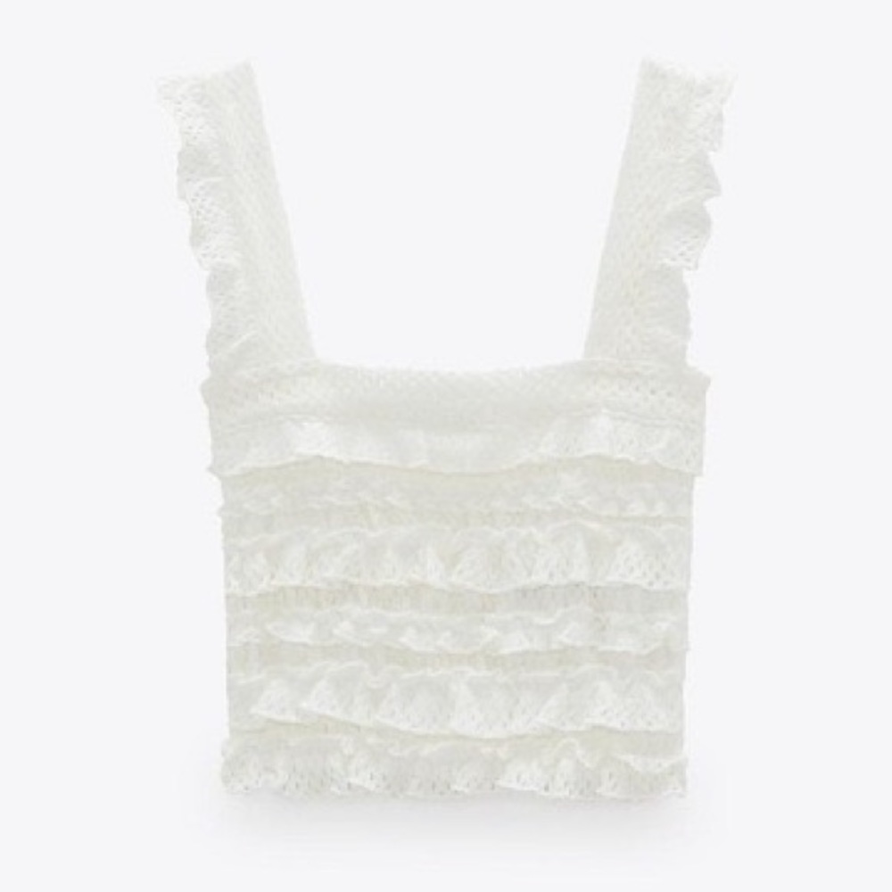 NWT Zara white crochet crop tank Women’s Size Large